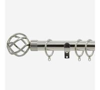 New Edge Blinds Stainless Steel 28mm Cage Fixed Length Metal Curtain Pole in Light Grey | Size: 130 cm New Edge Blinds Light Grey 130 cm