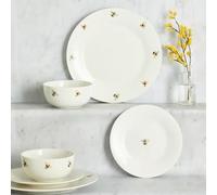 New Elegant Bee 12 Piece Porcelain Tableware Set Beautifully Designed and Dishwasher and Microwave Safe - Adds a Touch of Nature to Your Dining and Kitchen Decor -M16