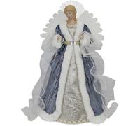 New Elegant Blue & White Angel Tree Topper with LED Wings Christmas Decoration Flowing Robes, Detailed Design, Soft Glowing Lights to Add Warmth & Serenity to Your Festive Tree Display - N32