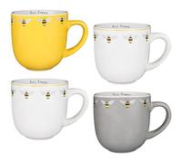 New Elegant Happy Printed Mugs -Bee, 4pk Stoneware Mugs -B01