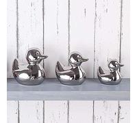 New Elegant Set of 3 Silver Ceramic Ducks Perfect Decor & Great Gift for Family & Friends