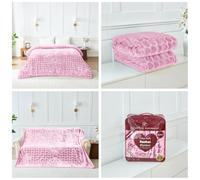 New Embossed Blossom Heart Blanket 4KG 200x240cm - Extra Thick Luxury Plush Fleece Bedspread & Sofa Throw, Super Soft Warm Winter Blanket in Multicolours (Blush Pink, 200x240cm)