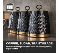 NEW Empire Kitchen Canisters Black & Brass ART DECO Tea Coffee Sugar Set of 3