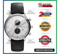 New EMPORIO ARMANI AR0385 Gianni Black Leather Strap White Dial Mens Watch 43mm