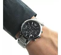 NEW EMPORIO ARMANI AR2434 MENS WATCH STEEL SILVER STRAP & BLACK DIAL GENUINE