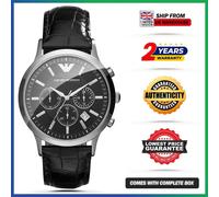 New EMPORIO ARMANI AR2447 Leather Strap Black Dial Luxury Mens Wrist Watch 43mm