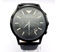 NEW EMPORIO ARMANI MENS AR2461 BLACK LEATHER MENS CHRONOGRAPH WATCH