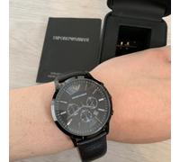 NEW EMPORIO ARMANI MENS AR2461 BLACK LEATHER MENS CHRONOGRAPH WATCH