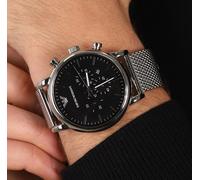 NEW EMPORIO ARMANI MENS WATCH AR1808 SILVER TONE MESH STRAP BLACK DIAL GENUINE