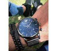 NEW EMPORIO ARMANI MENS WATCH AR1979 STEEL GREY MESH BAND WITH BLUE DIAL GENUINE