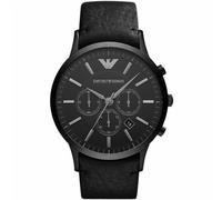 NEW EMPORIO ARMANI MENS WATCH AR2461 BLACK DIAL & BLACK LEATHER STRAP GENUINE