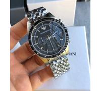 NEW EMPORIO ARMANI MENS WATCH AR5988 STAINLESS STEEL STRAP & BLACK DIAL GENUINE