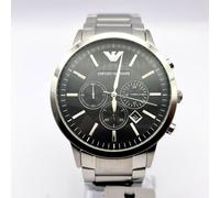 NEW EMPORIO ARMANI MENS WATCH RENATO AR2460 SILVER TONE with BLACK DIAL GENUINE