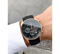 NEW EMPORIO ARMANI MENS WATCH SILICONE BLACK STRAP & GOLD DIAL AR5905 GENUINE UK