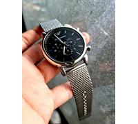 NEW EMPORIO ARMANI MENS WATCH SILVER MESH STRAP WITH BLACK DIAL AR1808 GENUINE