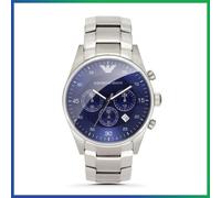 NEW EMPORIO ARMANI MENS WATCH SILVER TONE WITH BLUE DIAL GENUINE RENATO AR5860