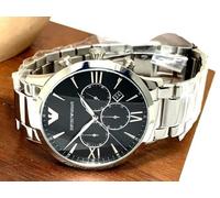 NEW EMPORIO ARMANI MENS WATCH STAINLESS STEEL STRAP & BLACK DIAL AR11208 GENUINE