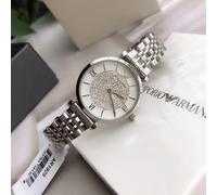 NEW EMPORIO ARMANI WOMENS WATCH SILVER STRAP & WHITE CRYSTAL DIAL AR1925 GENUINE