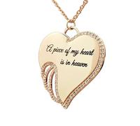 New Encrusted Angel Wing Love Rhinestone Necklace For Women It Not Goodbye It See You Again Pendant Necklace Jewelry Christmas Annivesary Birthday Gift For Her Heart Laye Necklace (Gold, One Size)
