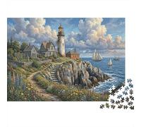 New England Lighthouse Jigsaw Puzzle for Game 1000 Pieces Coastal Cliffs Beginners Puzzle Starters Anxiety Relief Secret Santa Gift 70x50cm/1000pcs