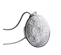 New England Retro 925 Sterling Silver Needle Necklace Round Open Locket Pendant Necklaces Photo Women Collar Decoration Jewelry Commemorative With You Accessories Trendy Best For Gift