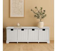 New England White Wood Storage Bench with 4 Drawers