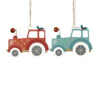 New England Wooden Tractor Christmas Decorations, 25 cm