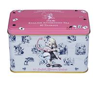 New English Teas Alice in Wonderland Tea Caddy in Pink with 40 English Afternoon Tea Bags, Mad Hatter Tea Party Decorations