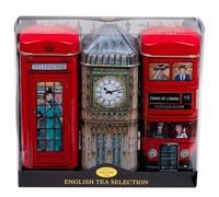 New English Teas English Icons 3x Tea Tin Gift Pack with 42 Traditional Teabags - Big Ben, London Bus and Phone Box, UK Souvenir
