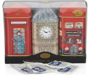 New English Teas Heritage Selection Triple Tea Tins 28 Teabag Gift Pack Big Ben, 15.5 x 11.5 x 5.5 cm approx.
