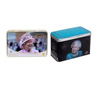 New English Teas Queen Elizabeth II Tea Tin with 72 Assorted Teabag Selection & Queen Elizabeth II Jubilee 2022 Commemorative Tea Tin with 40 English Breakfast Teabags