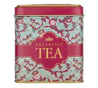 New English Teas Victorian Garden Tea Tin with 32 English Breakfast Teabags - Tapestry Inspired Tin with Decorative Pink Florals