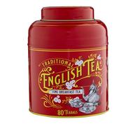 New English Teas, Vintage Victorian Caddy in red with 80 Teabags, English Breakfast Tea