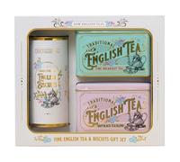 New English Teas Vintage Victorian Tea & Biscuits Gift Set with 80 Fine English Teabags, 2 Tea Caddies and Luxury Cornish Biscuits