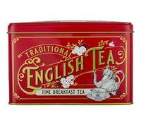 New English Teas Vintage Victorian Tea Tin in Berry-Red with 40 English Breakfast Teabags