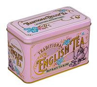 New English Teas Vintage Victorian Tea Tin in Pink with 40 English Breakfast 1869 Blend Teabags