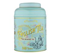 New English Teas Vintage Victorian Tea Tin with 240 English Breakfast Teabags for Tea Lovers, Forget Me Not Florals and Classic Tea Set Design