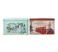 New English Teas Vintage Victorian Tea Tin with 40 English Breakfast teabags & Vintage London Tea Tin with 40 English Breakfast teabags