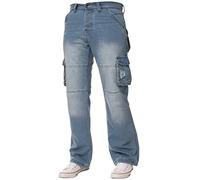 New ENZO Mens Designer Cargo Combat Blue Coated Denim Jeans Pants All Waist Size (34 W X 34L, Light Stonewash)
