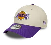 NEW ERA LA LAKERS BASEBALL CAP.9FORTY COLOURBLOCK CREAM PURPLE STRAPBACK HAT W25