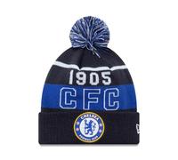New Era Chelsea FC Bobble Beanie Hat, Black and Blue, 1905 CFC Design, Official Football Club Merchandise