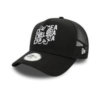 New Era Chelsea FC Wordmark Overlay Lion Crest Black 9FORTY A-Frame Adjustable Trucker Baseball Cap