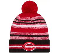New Era Cincinnati Reds Onfield Sport Black Striped Cuffed Baseball Knit Beanie Hat Pom - MLB Cheer Cuff Knit Cap
