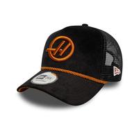 New Era Haas F1 Team, Official 2025 Merchandise, Cordury, E-Frame Trucker Baseball Cap, Adjustable, Black