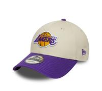 NEW ERA LA LAKERS BASEBALL CAP.9FORTY COLOURBLOCK CREAM PURPLE STRAPBACK HAT W25