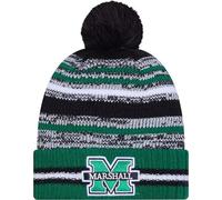 New Era Marshall Thundering Herd Onfield Sport Green Striped Cuffed Knit Beanie Hat Pom - NCAA Cheer Cuff Knit Cap
