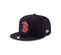 New Era MLB 59FIFTY Boston Red Sox Wool Navy Team Color Logo Authentic Collection Fitted On Field Baseball Hat, Black, 7.375