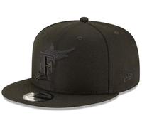 New Era MLB 9FIFTY Black Black Primary Logo Team Adjustable Snapback Hat Cap One Size Fits All, Miami Marlins, One size