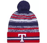 New Era Texas Rangers Onfield Sport Red Striped Cuffed Baseball Knit Beanie Hat Pom - MLB Cheer Cuff Knit Cap