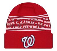 New Era Unisex-Adult MLB Authentic Collection Primary Logo Wordmark Cuffed Beanie Cold Weather Knit Hat, Washington Nationals - Red, One size